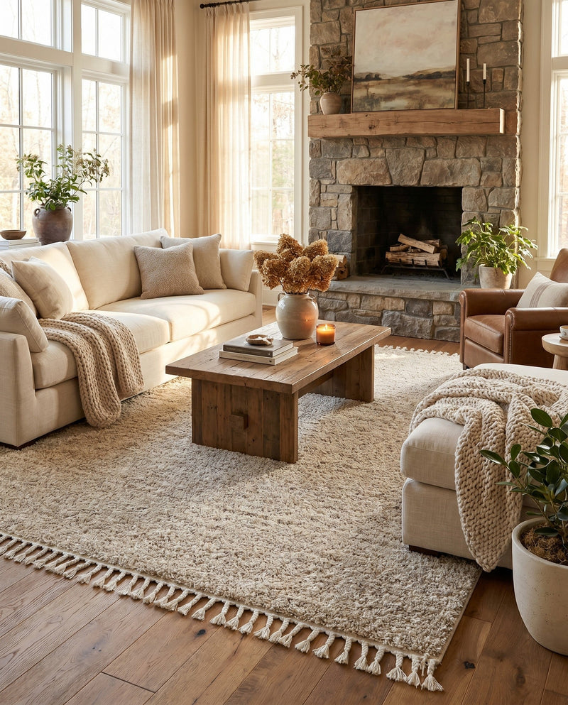 Cozy Cove Shag Collection Area Rug -  Harbor Rectangle Ivory  lifestyle 48
