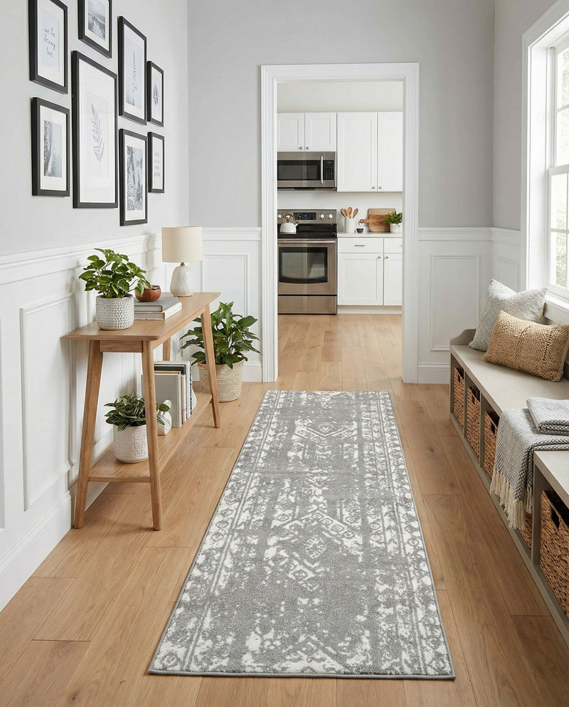 Brighton Stripes Collection Area Rug - Sussex (Gray and Ivory) Runner Gray and Ivory  lifestyle 64