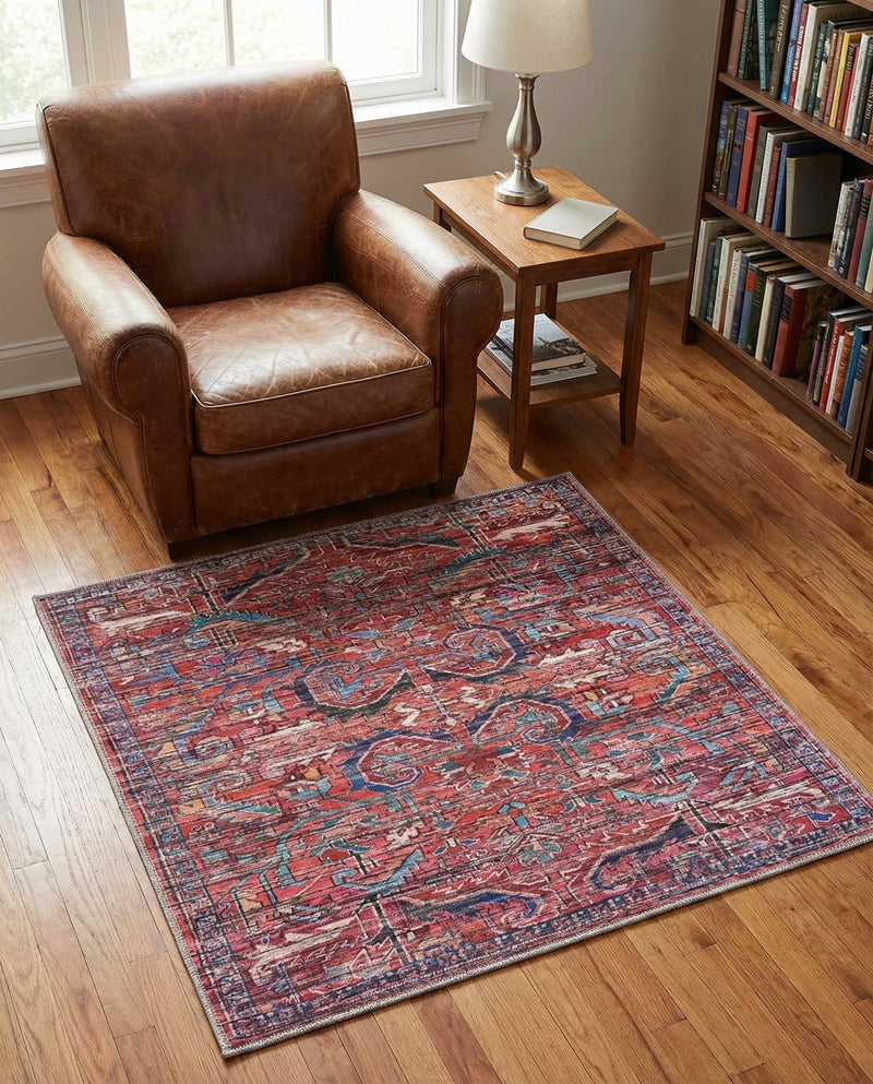 Zahara Oasis Collection Area Rug -  Tangier Square Rust Red  lifestyle 75