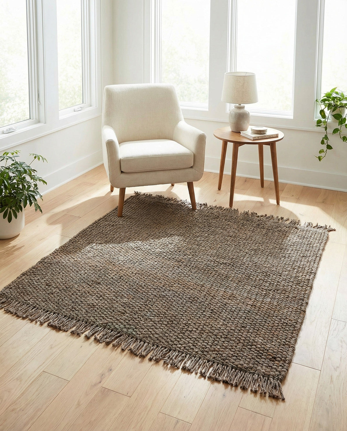 Savannah Jute Collection Area Rug - Seashore Square Gray  lifestyle 199