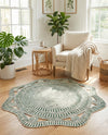 Woven Seaside Jute Collection Area Rug - Nantucket Round Green and White  lifestyle 40