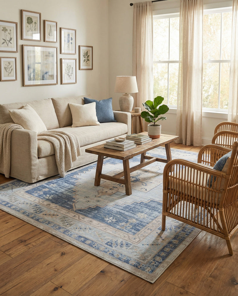 Savannah Series Collection Area Rug -  Augusta (Sky blue) Rectangle Sky blue  lifestyle 14
