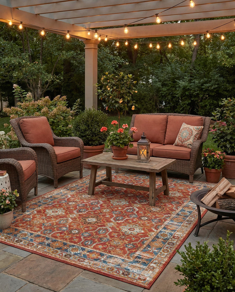 Patio Heritage Collection Area Rug -  Eden Rectangle Antique Red  lifestyle 29