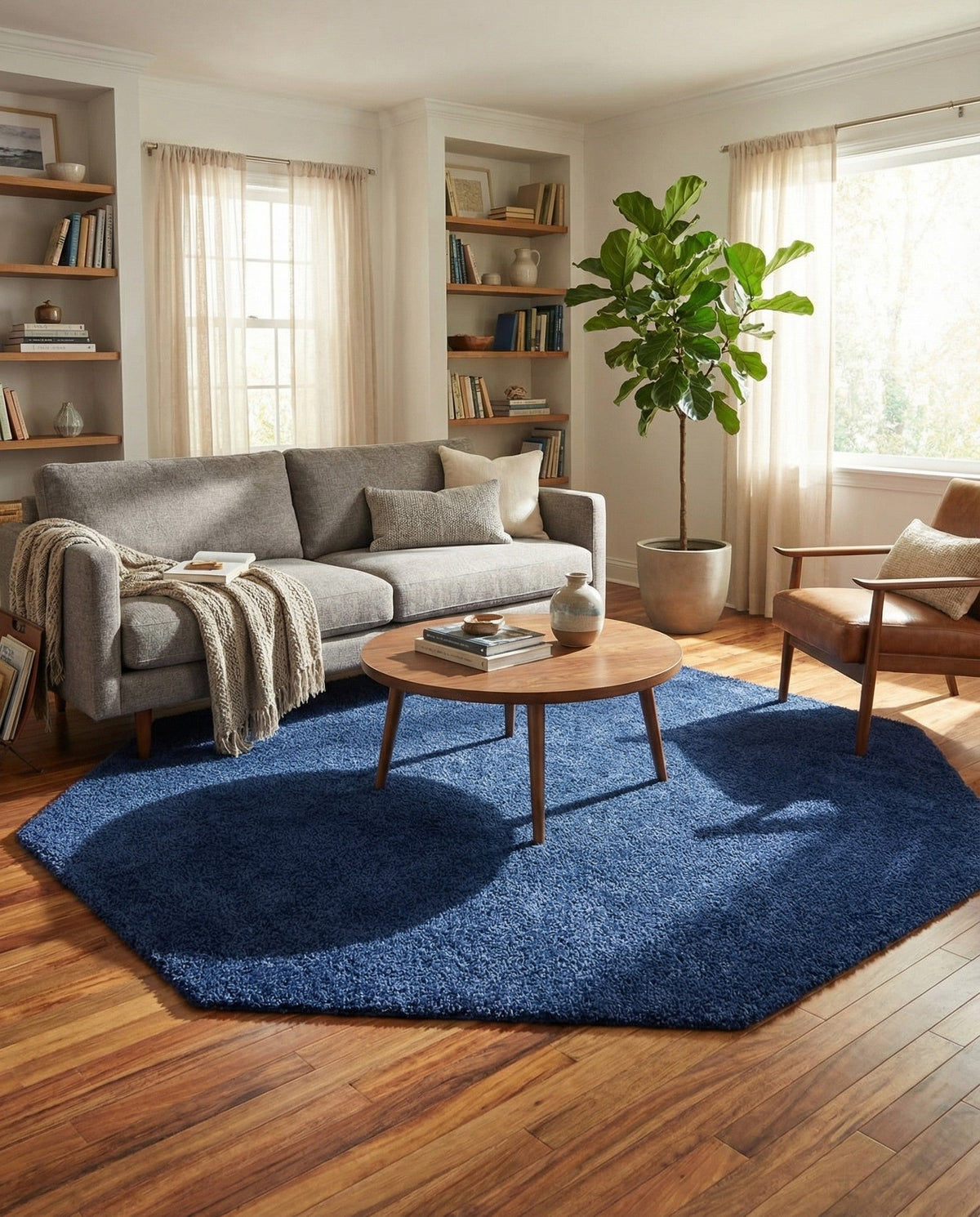 Solid Shag Seaside Collection Area Rug - Azure Cove (Navy Blue) Octagon Navy Blue  lifestyle 95