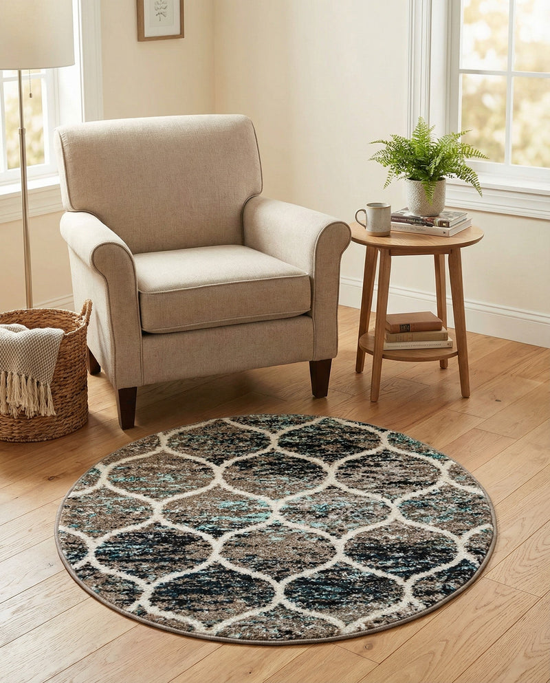 Trellis Mosaic Collection Area Rug -  Pergolatown (Blue Multi) Round Blue Multi  lifestyle 51