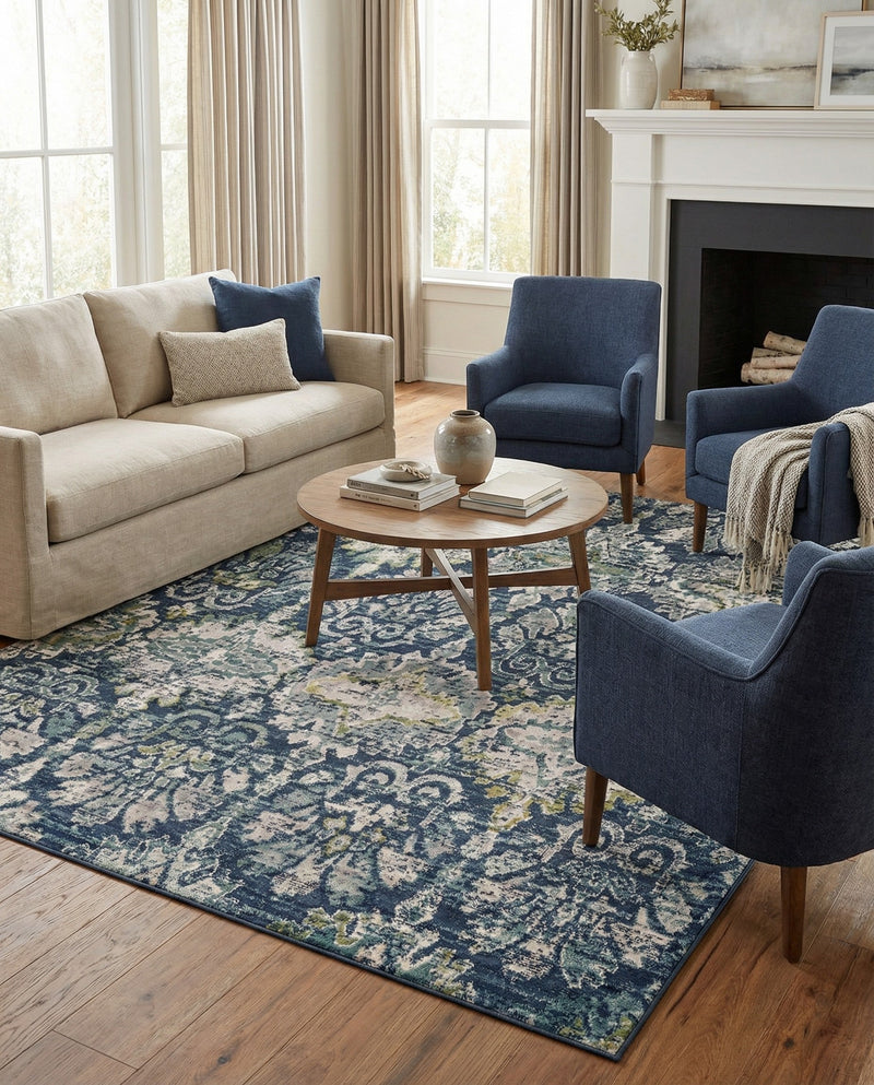 Savannah Elegance Collection Area Rug -  Forsyth Rectangle Navy Blue  lifestyle 35