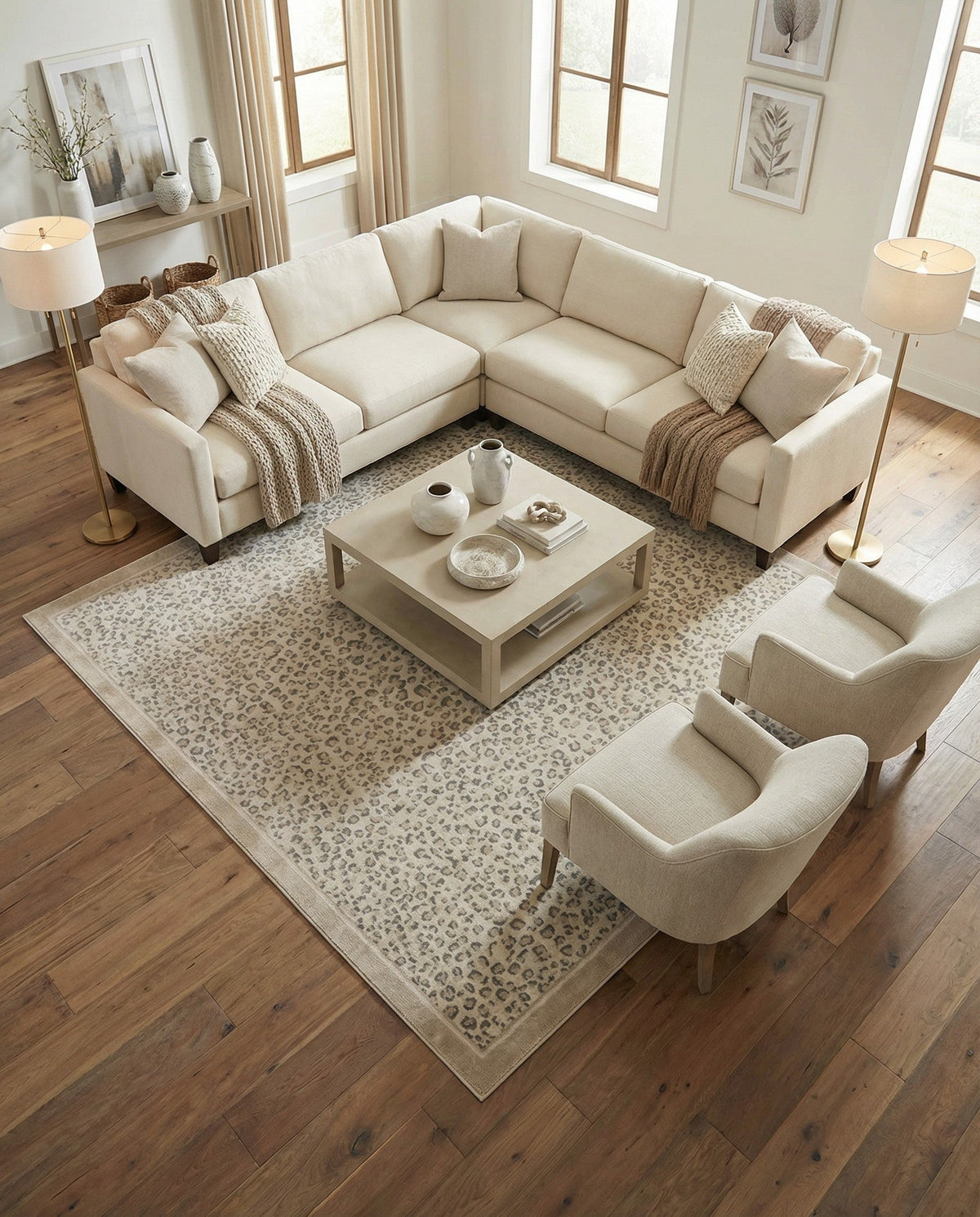 Savannah Sojourn Collection Area Rug - Serengeti Square Ivory  lifestyle 198