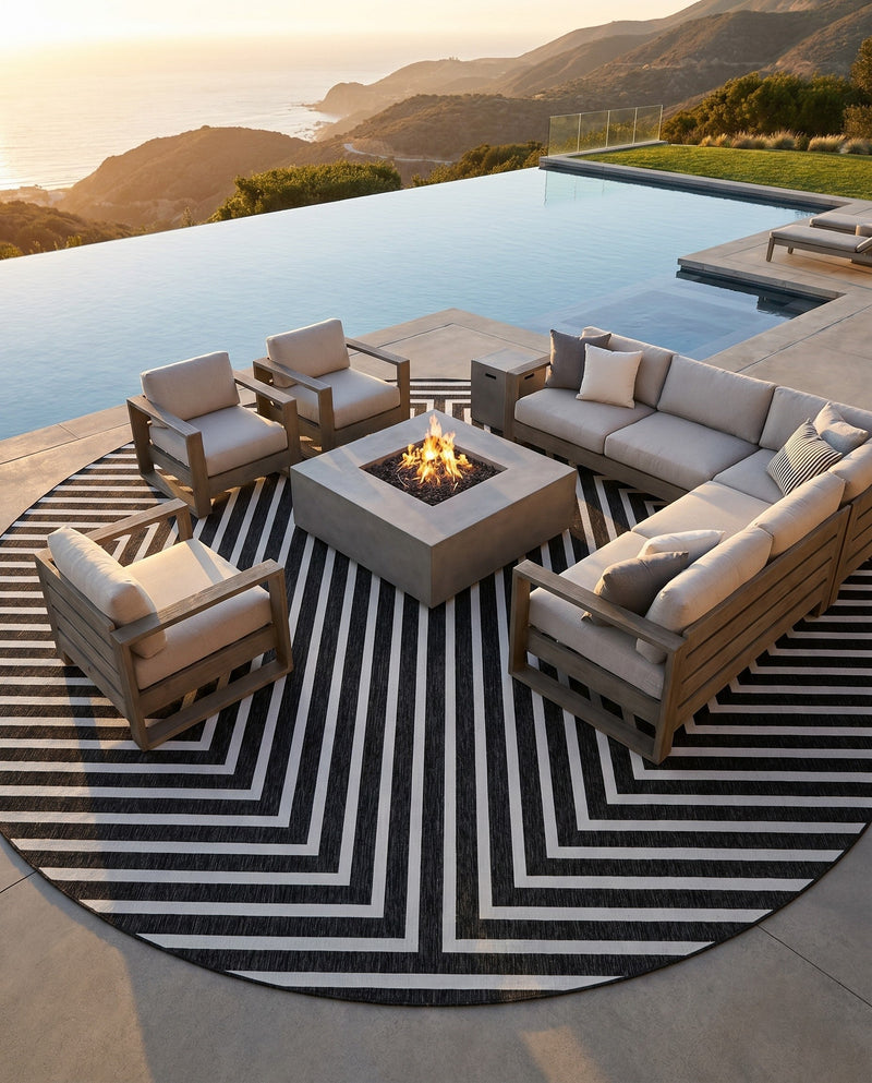 Urban Terrace Collection Area Rug -  Astoria (Black and White) Round Black and White  lifestyle 54