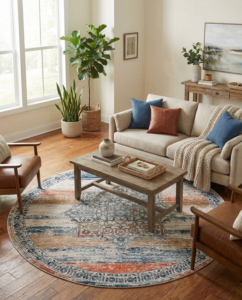 Mykonos Manor Collection Area Rug -  Tinos (Multi) Round Multi  lifestyle 50