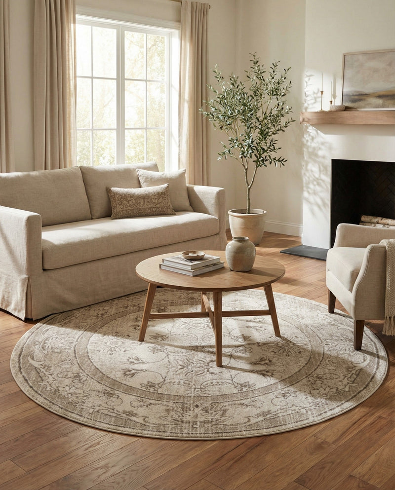 Horizon Collection Area Rug -  Meridian Round Ivory  lifestyle 86
