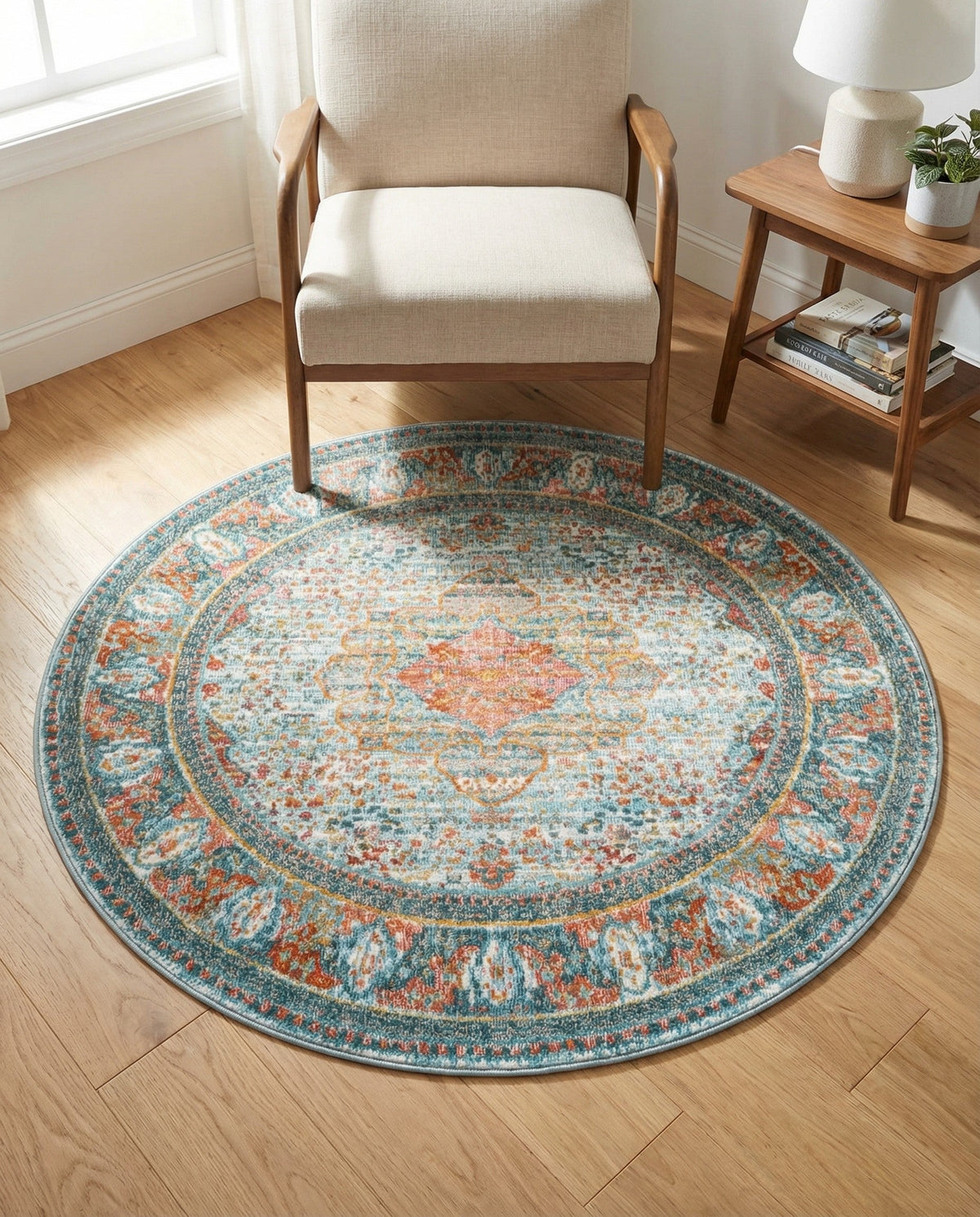 Caribbean Breeze Collection Area Rug -  Floriana Round Light Blue  lifestyle 102
