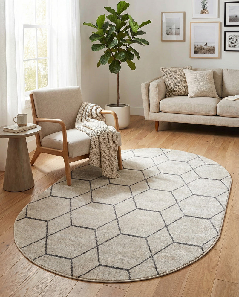 Trellis Mosaic Collection Area Rug - Arborville (Ivory) Oval Ivory  lifestyle 56