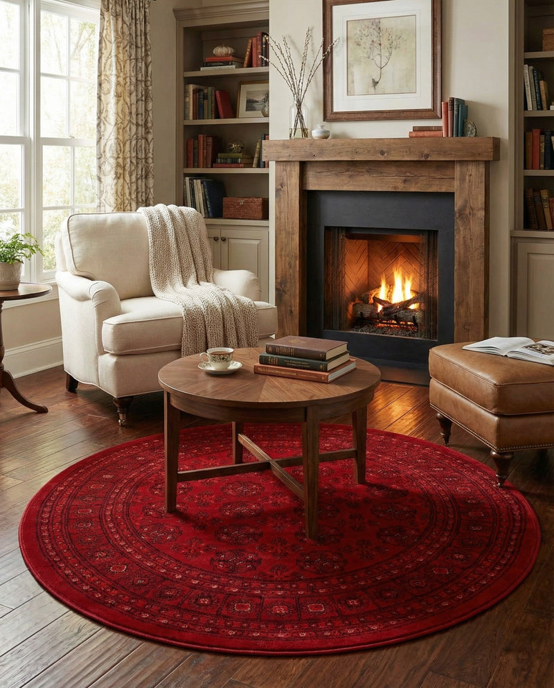 Samarkand Elegance Collection Area Rug -  Konye-Urgench Round Red  lifestyle 76