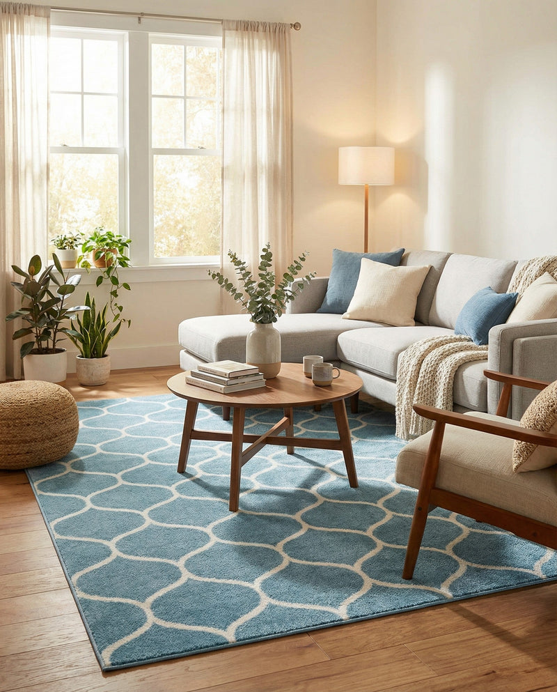 Trellis Mosaic Collection Area Rug -  Pergolatown (Light Blue) Rectangle Light Blue  lifestyle 7