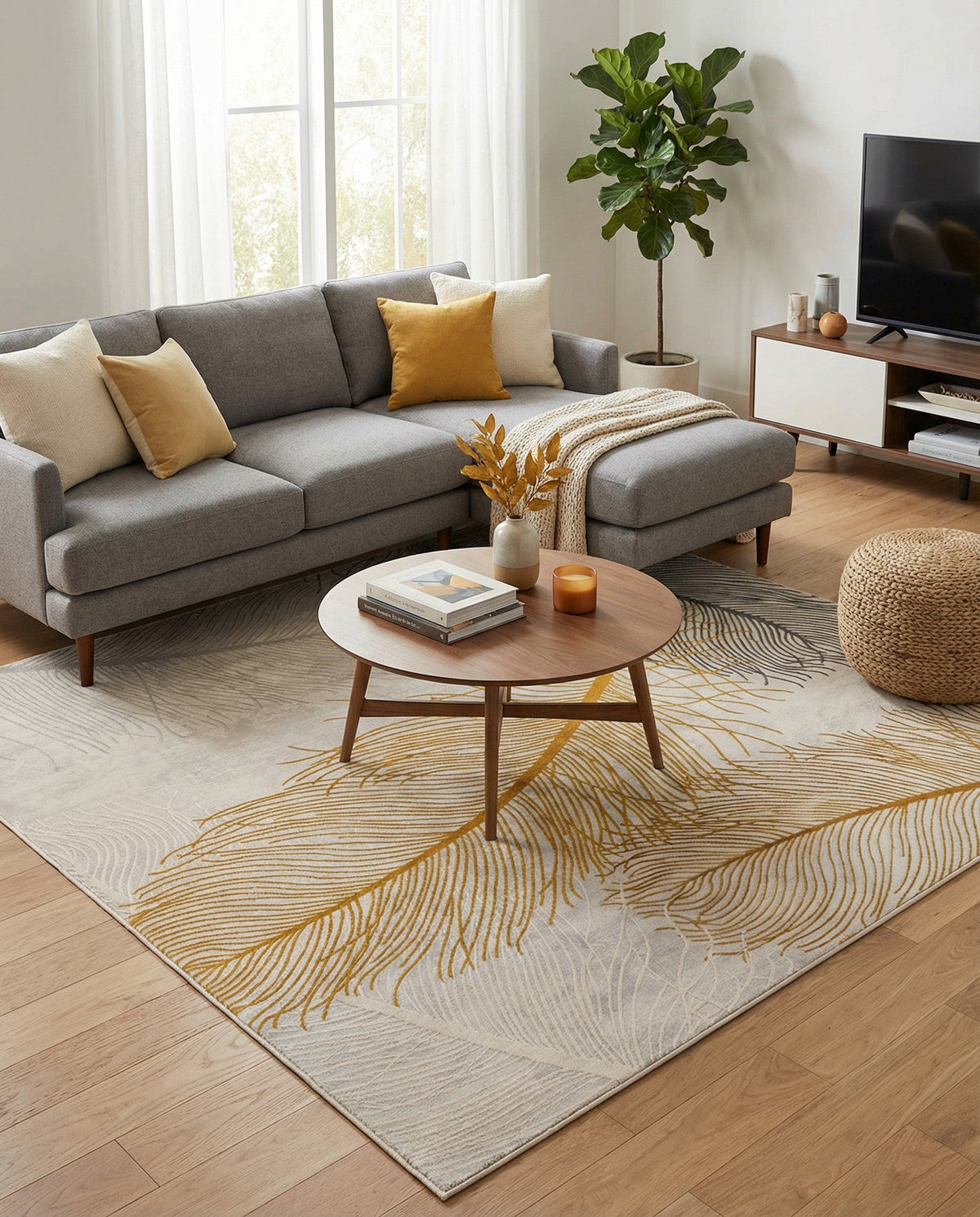 Bloomsbury Elegance Collection Area Rug -  Westminster Square Yellow Gray  lifestyle 160