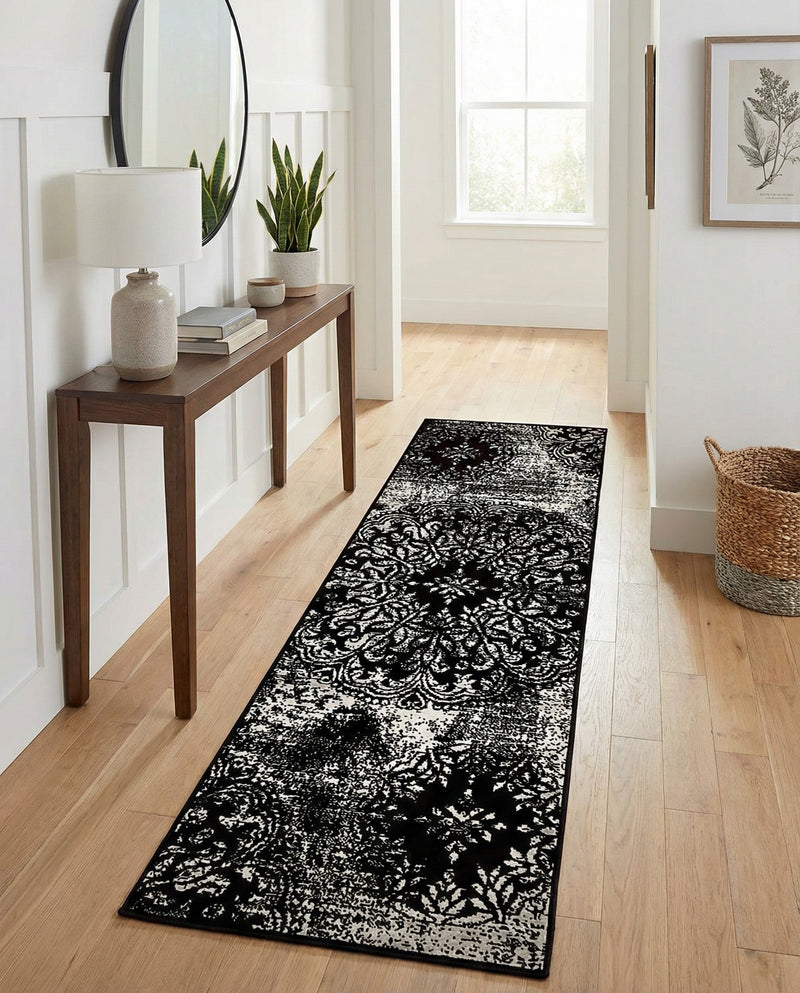 Riviera Elegance Collection Area Rug -  Monaco (Black) Runner Black  lifestyle 61