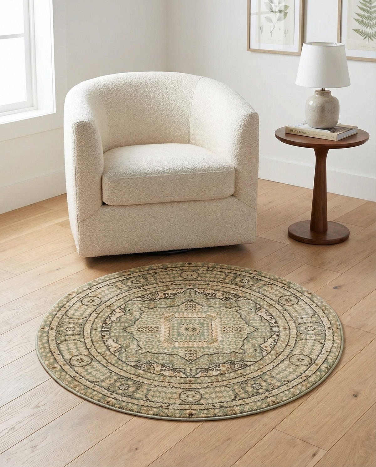 Ottoman Elegance Collection Area Rug - Sultan Round Light Green  lifestyle 177