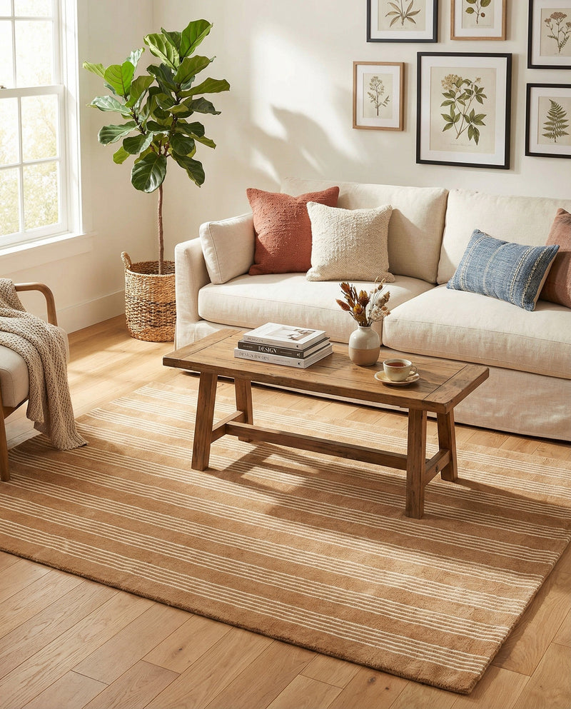 Hampton Stripes Wool Collection Area Rug - Montauk Rectangle Latte Brown  lifestyle 61