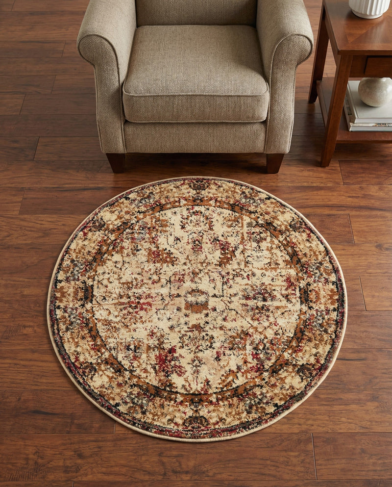 Neptune Elegance Collection Area Rug -  Galatea (Beige Cream) Round Beige Cream  lifestyle 73