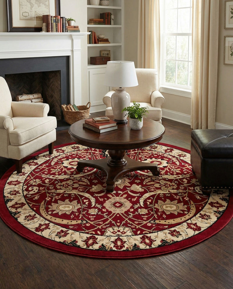 Tabriz Tapestry Collection Area Rug - Sahand (Red) Round Red  lifestyle 45