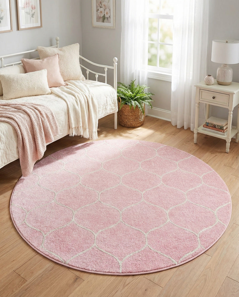 Trellis Mosaic Collection Area Rug -  Pergolatown (Light Pink) Round Light Pink  lifestyle 44