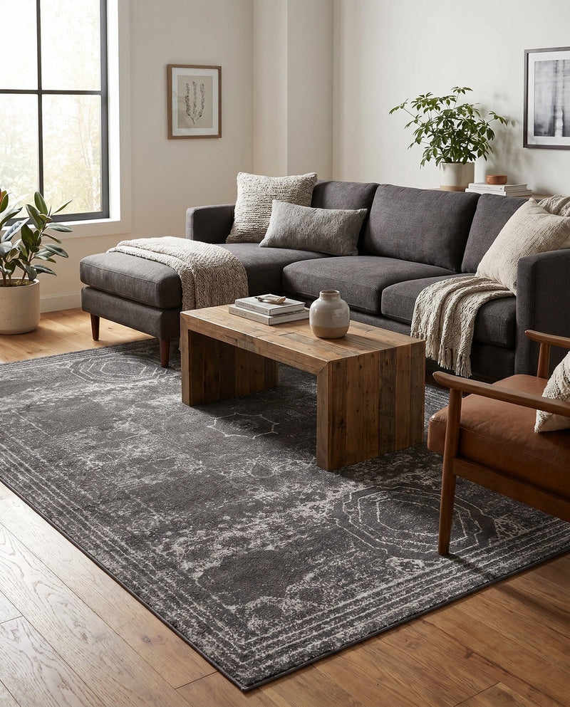 Dover Terrace Collection Area Rug -  Lagoon (Dark Gray) Rectangle Dark Gray  lifestyle 15