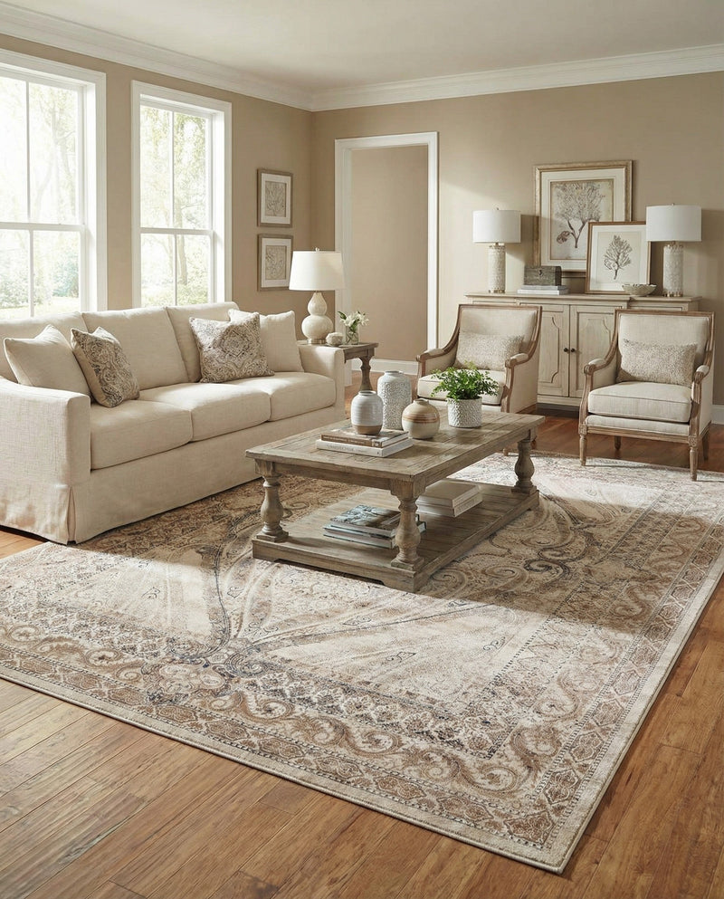 Coastal Manor Collection Area Rug -  Seagrove Rectangle Beige  lifestyle 8