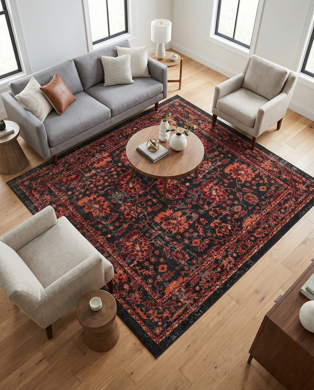 Geneva Terrace Collection Area Rug -  Lausanne Square Black  lifestyle 124