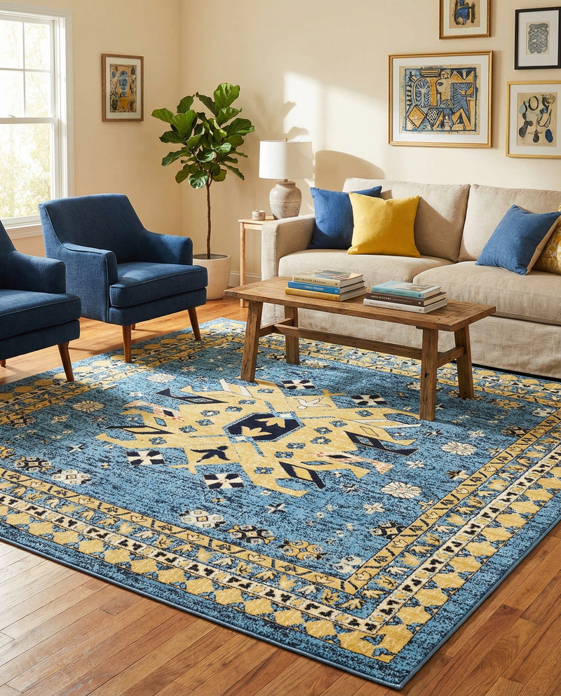 Tabriz Tapestries Collection Area Rug - Azerbaijan (Light Blue) Square Light Blue  lifestyle 56