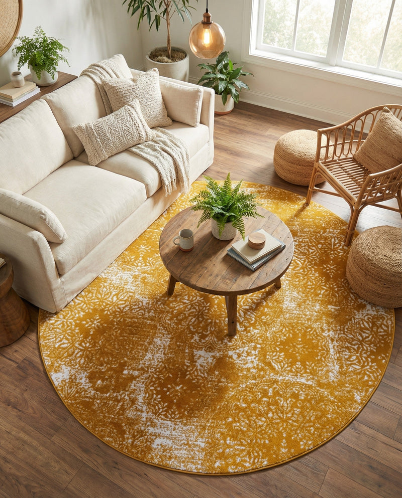 Riviera Elegance Collection Area Rug -  Monaco (Yellow) Round Yellow  lifestyle 59