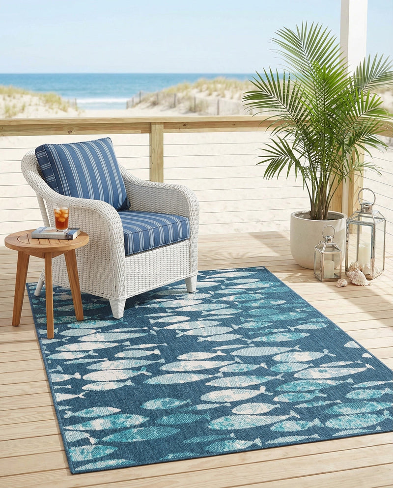 Seaside Haven Rugs Collection Area Rug -  Wavecrest Rectangle Blue  lifestyle 6