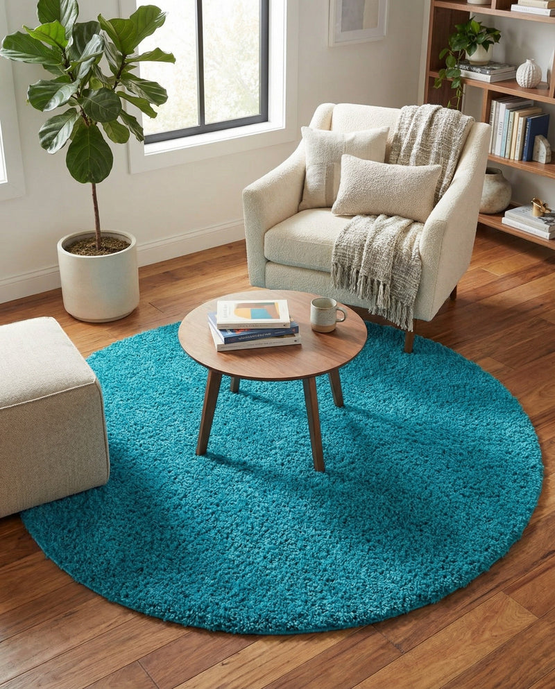 Plush Oasis Collection Area Rug - Serenity (Turquoise) Round Turquoise  lifestyle 50