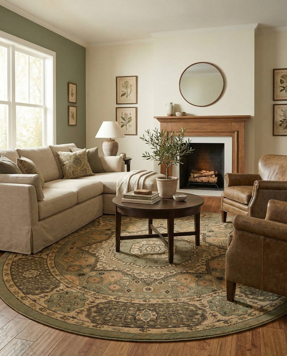 Ottoman Elegance Collection Area Rug -  Ephesus Round Light Green  lifestyle 103