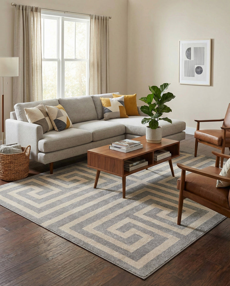 Aegean Labyrinth Collection Area Rug -  Mykonos Rectangle Gray  lifestyle 44