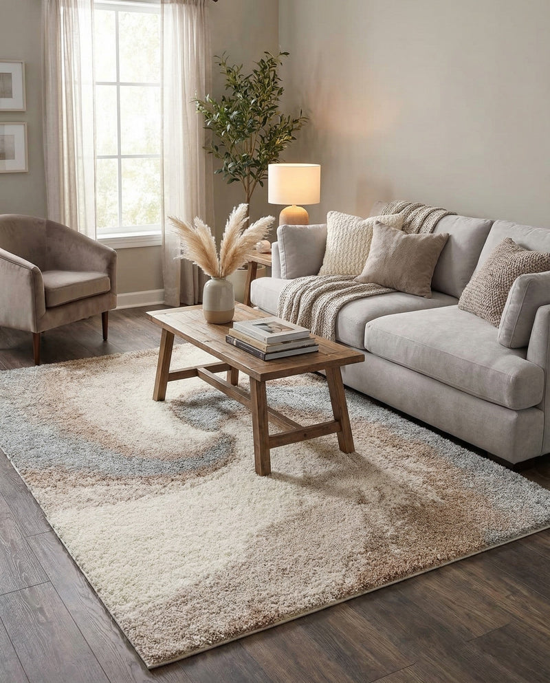 Cozy Haven Shag Collection Area Rug -  Oasis Rectangle Khaki  lifestyle 45
