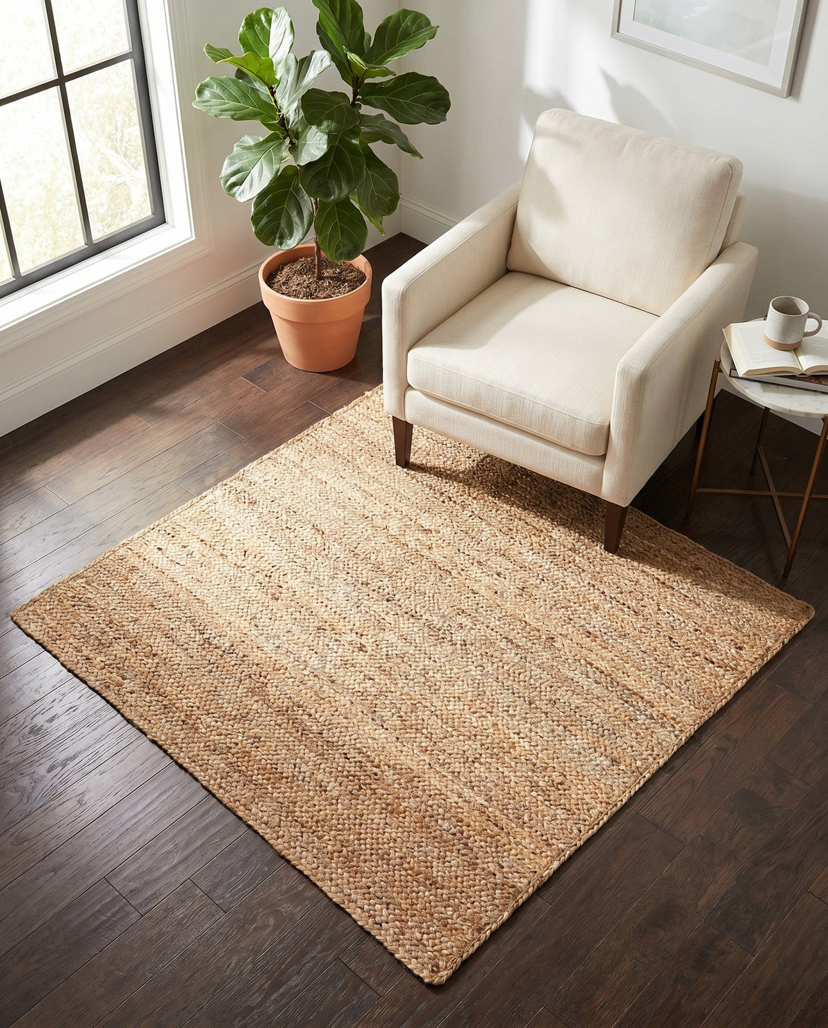 Woven Seaside Jute Collection Area Rug - Savannah (Natural) Square Natural  lifestyle 144