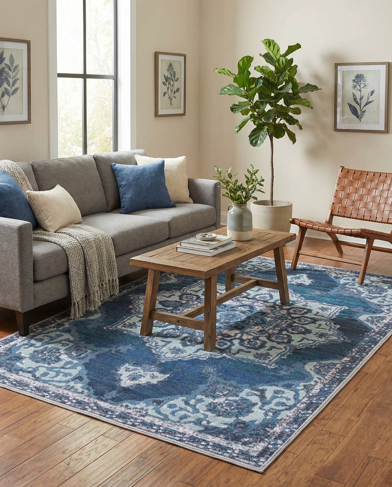 Baroque Era Collection Area Rug - Versailles (Navy Blue) Rectangle Navy Blue  lifestyle 15