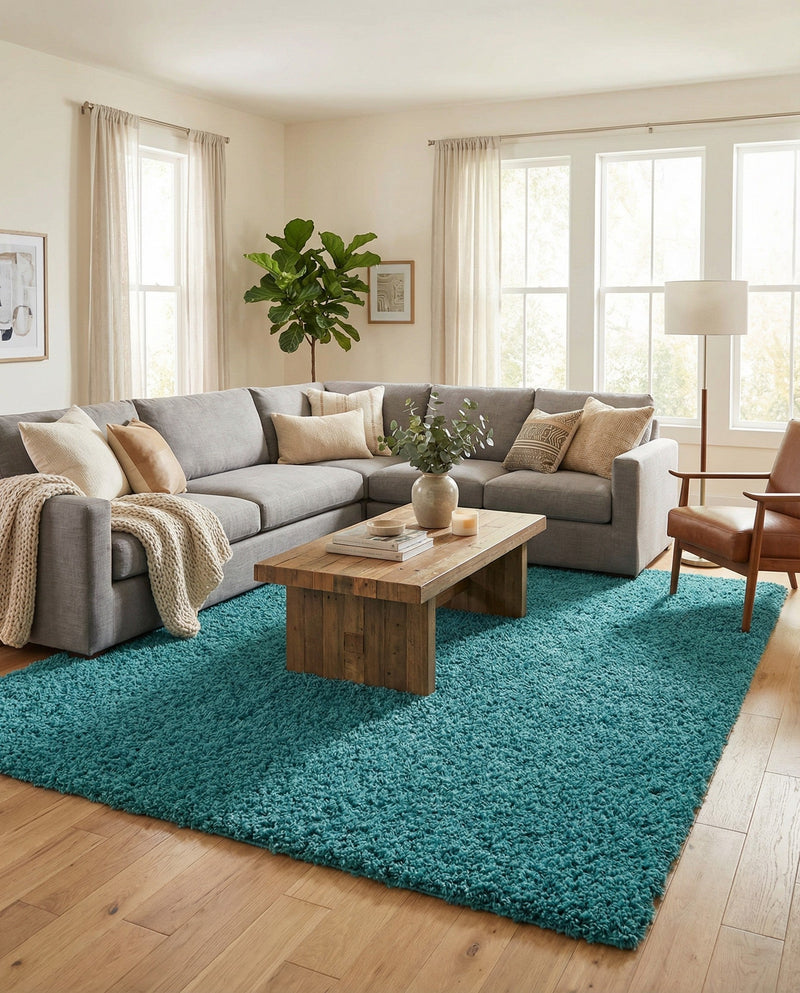 Plush Oasis Collection Area Rug - Serenity (Deep Aqua Blue) Rectangle Deep Aqua Blue  lifestyle 10
