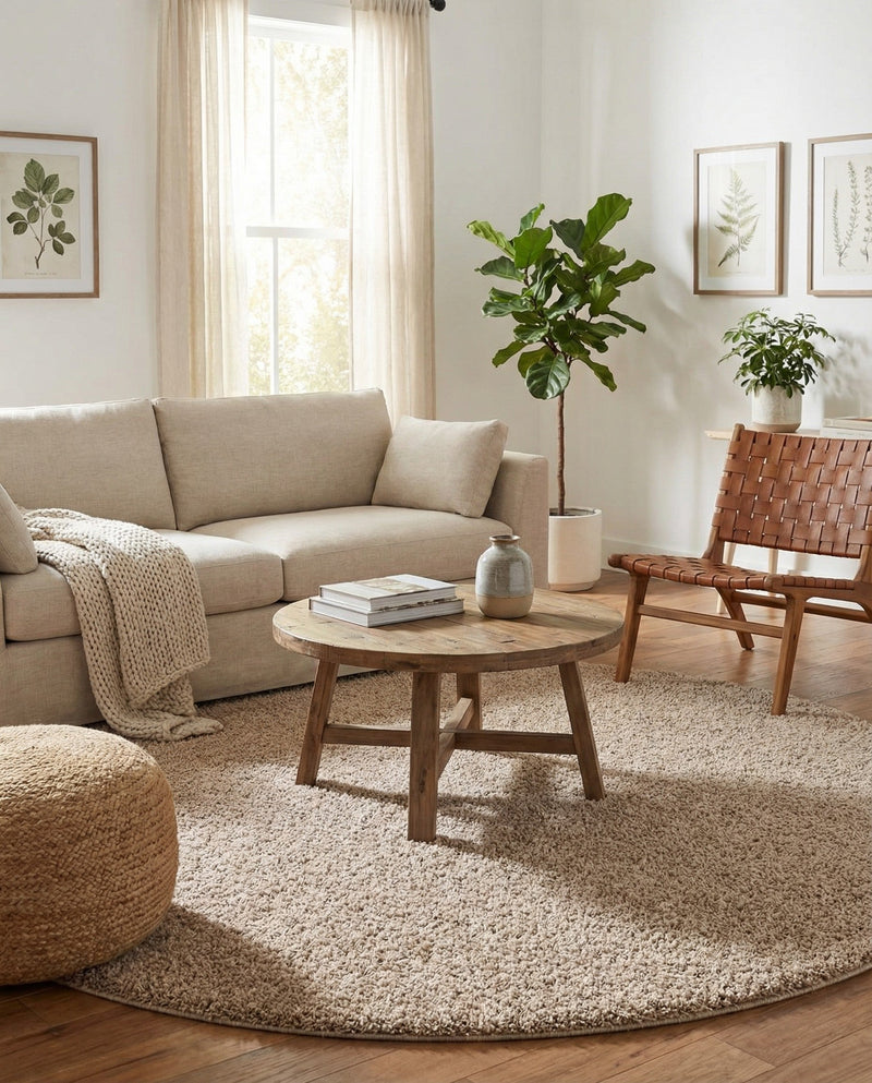 Plush Oasis Collection Area Rug - Serenity (Taupe) Round Taupe  lifestyle 37