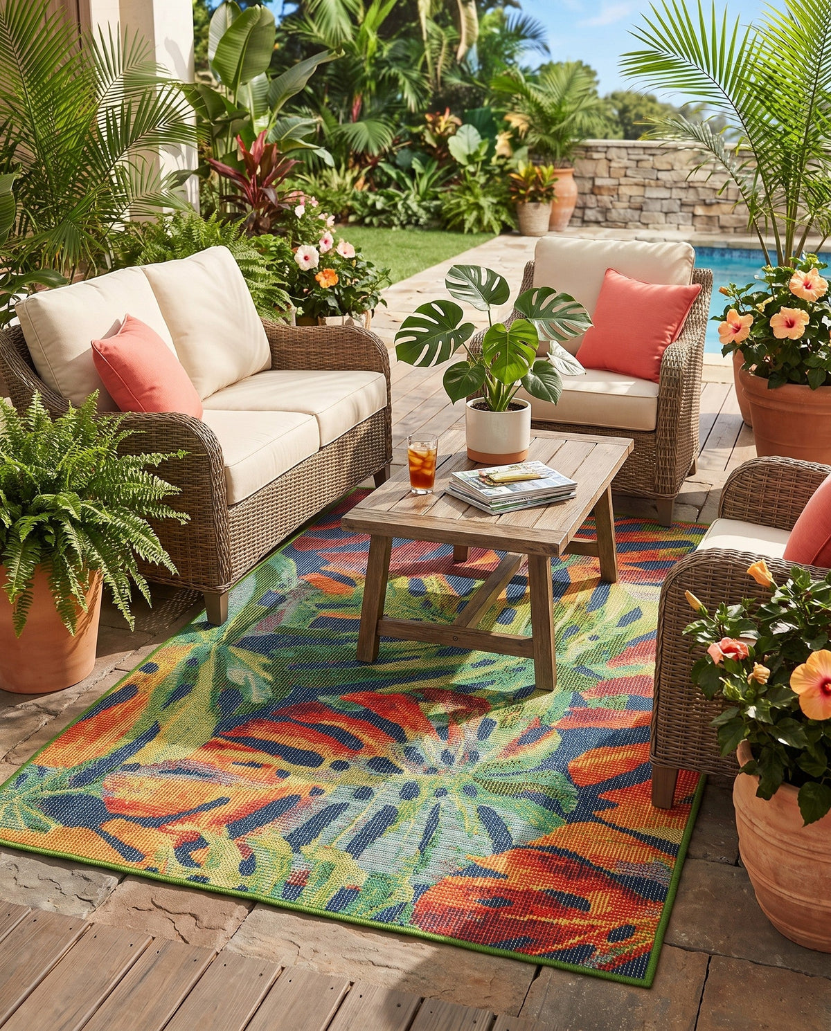 Coastal Terrace Collection Area Rug -  Pier Rectangle Multi  lifestyle 30