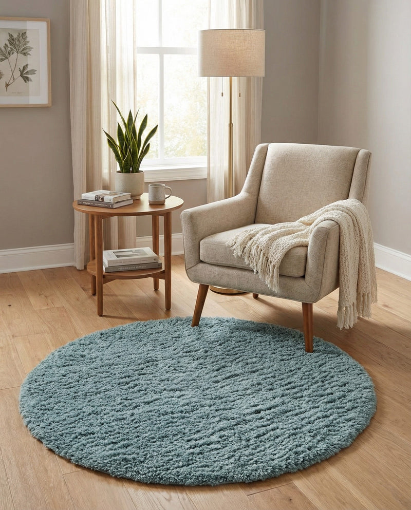 Eternal Plush Oasis Collection Area Rug -  Tranquility (Slate Blue) Round Slate Blue  lifestyle 33