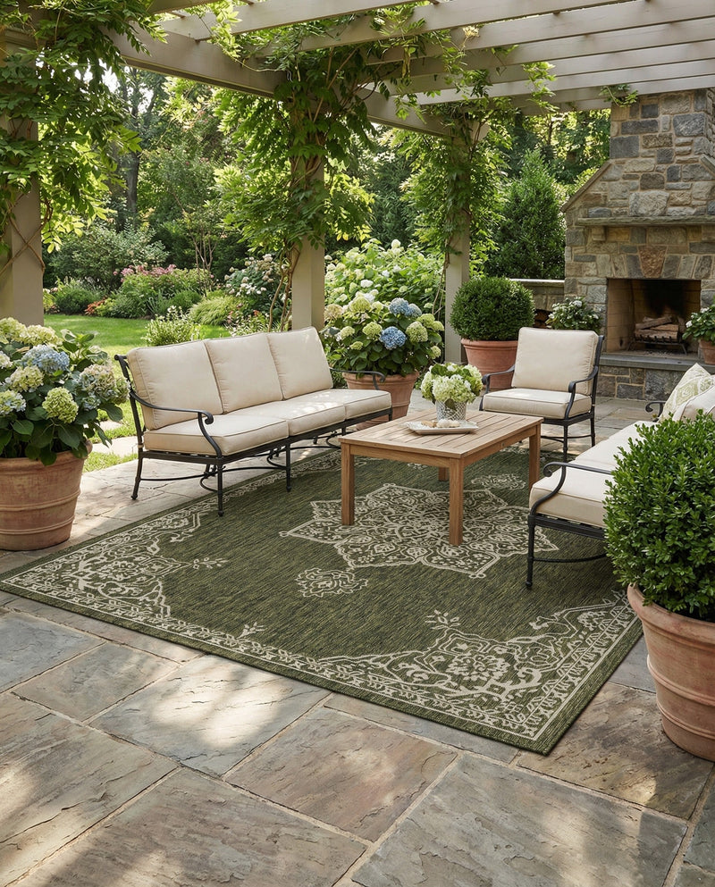 Patio Heritage Collection Area Rug -  Charleston (Green) Rectangle Green  lifestyle 26