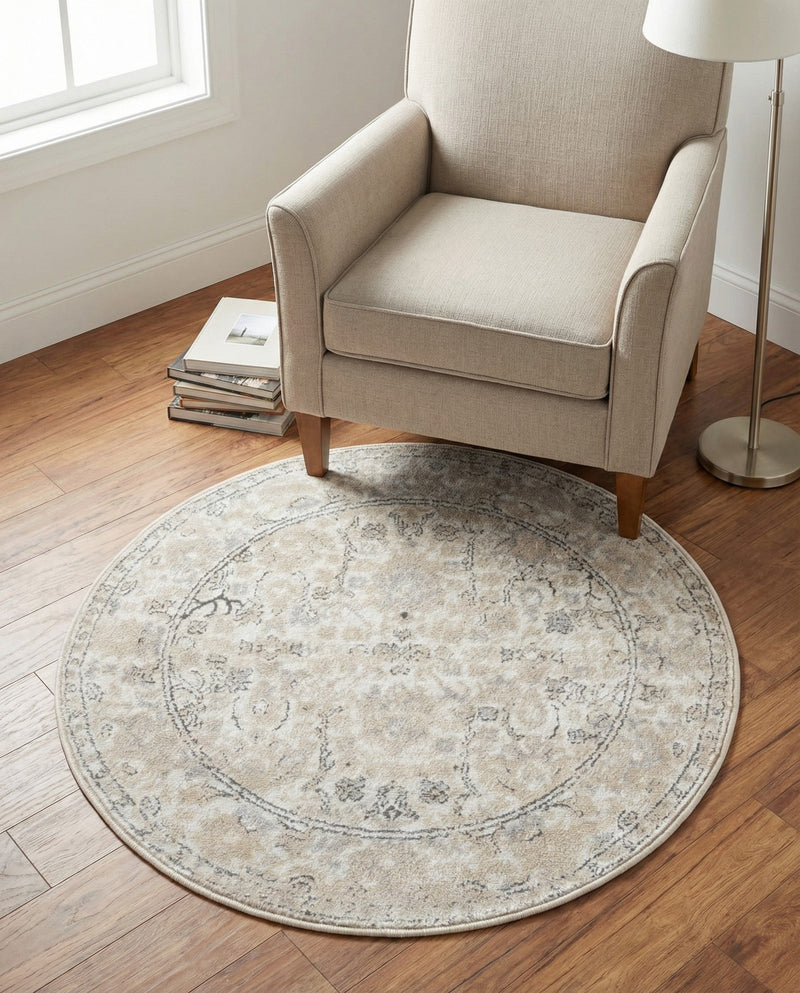 Cascade Range Collection Area Rug -  Shasta (Ivory) Round Ivory  lifestyle 92