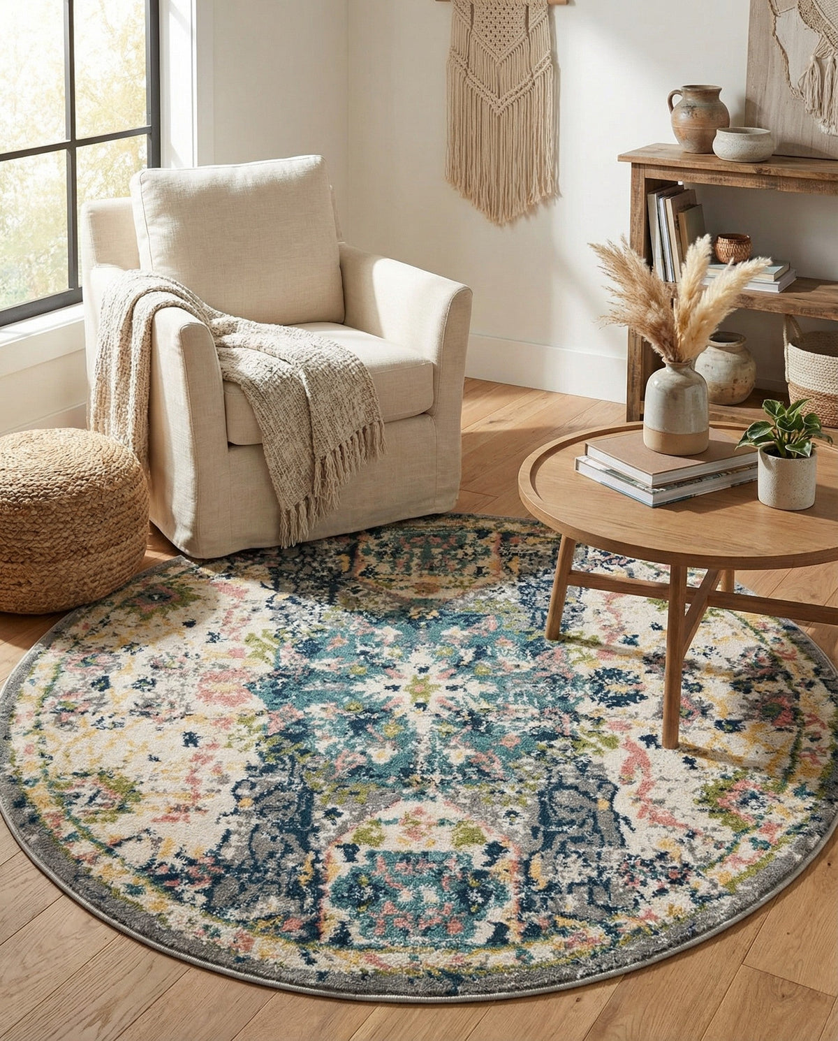 Savannah Elegance Collection Area Rug -  Azalea Round Ivory  lifestyle 180