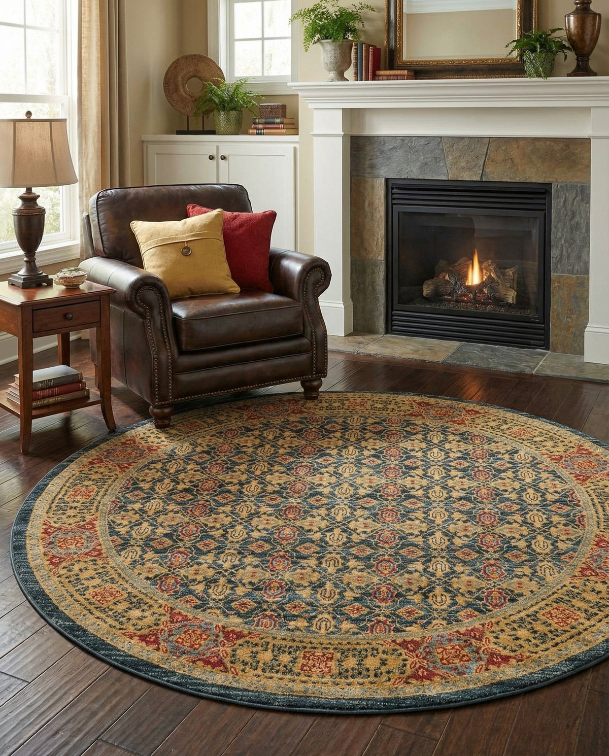 Ottoman Elegance Collection Area Rug -  Pamukkale Round Navy Blue  lifestyle 103