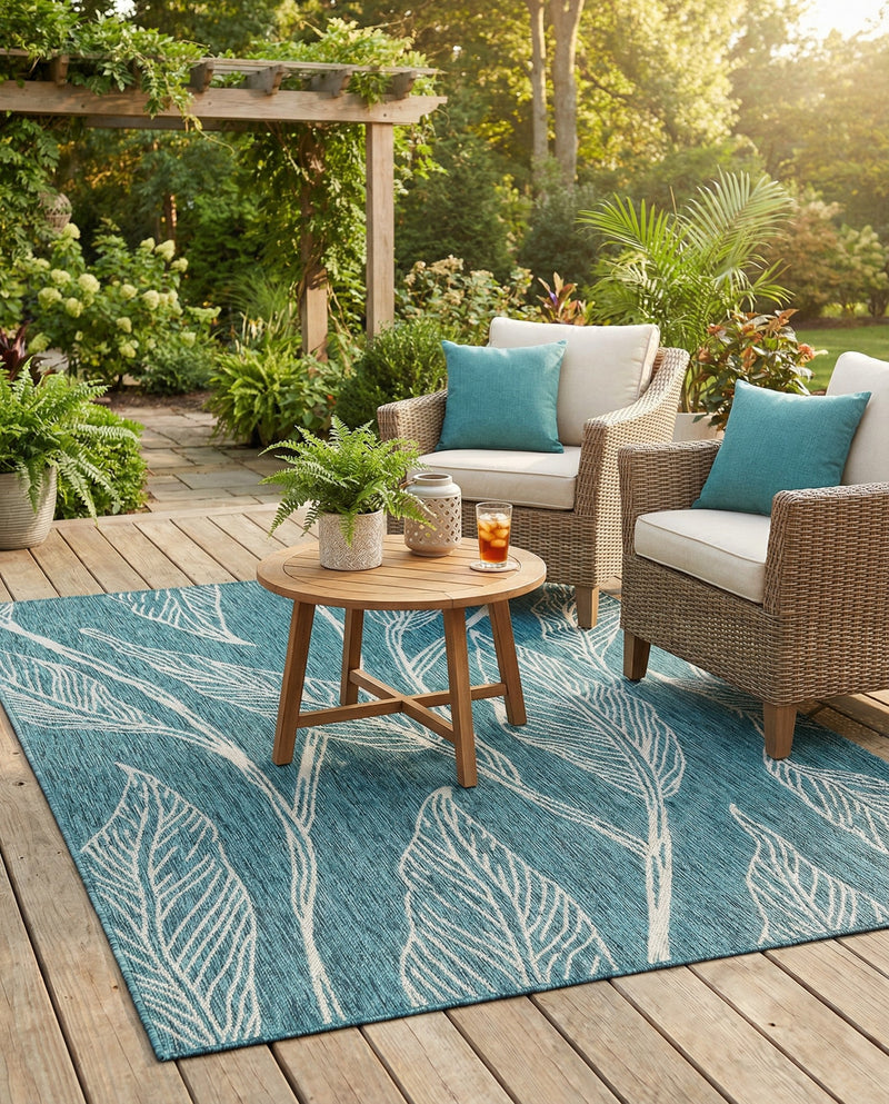 Seaside Blooms Collection Area Rug -  Evergreen (Teal) Rectangle Teal  lifestyle 21