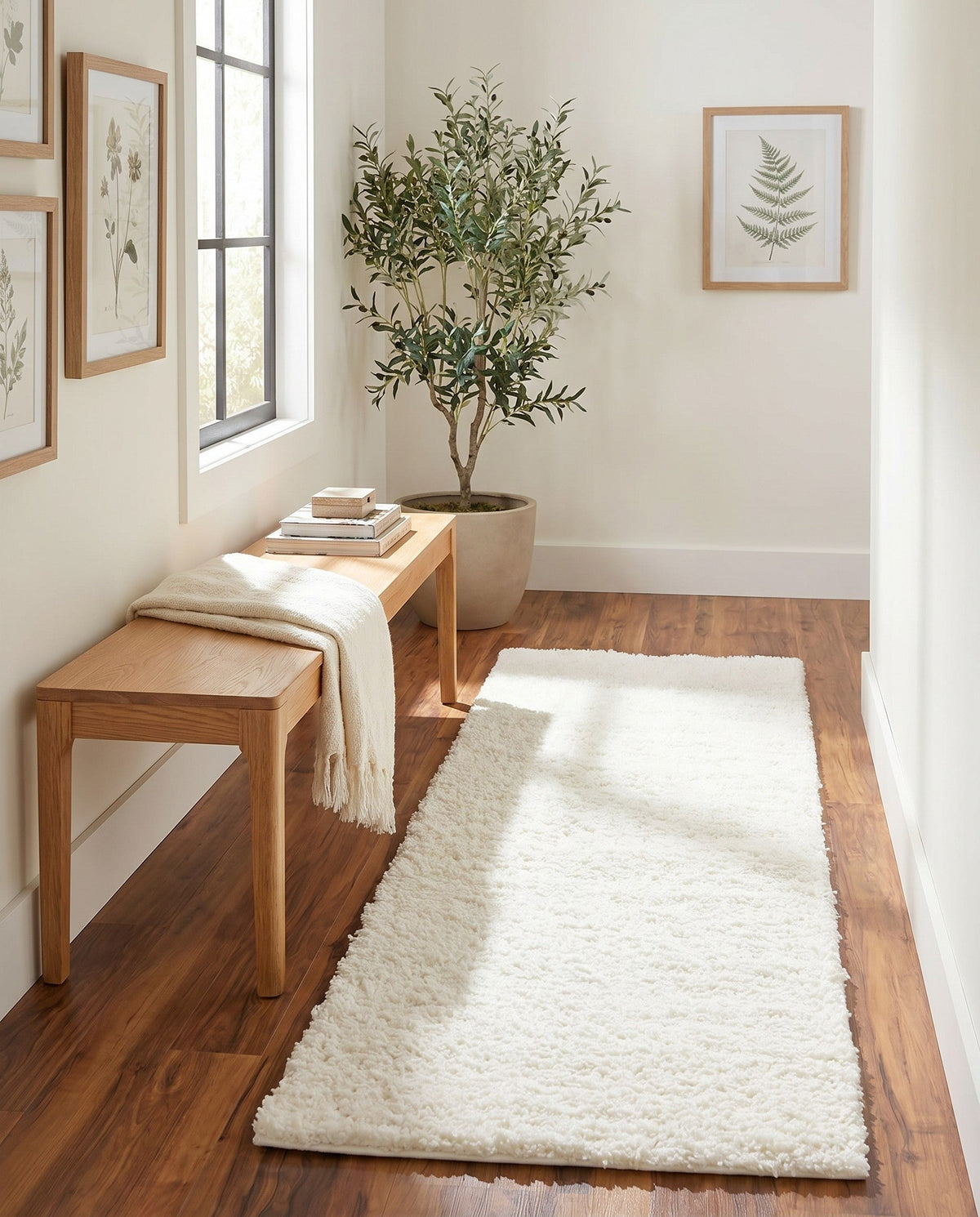 Cozy Comfort Shag Collection Area Rug - Haven (White) Runner White  lifestyle 100