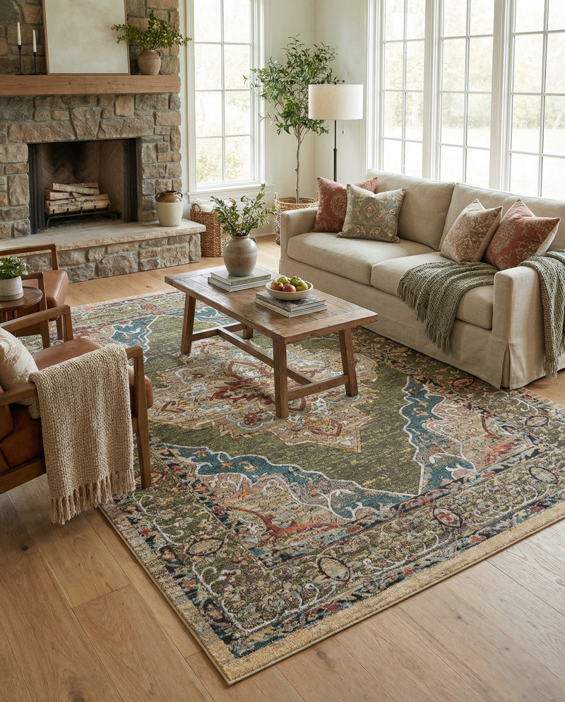 Savannah Soiree Collection Area Rug - Serengeti (Green) Rectangle Green  lifestyle 23