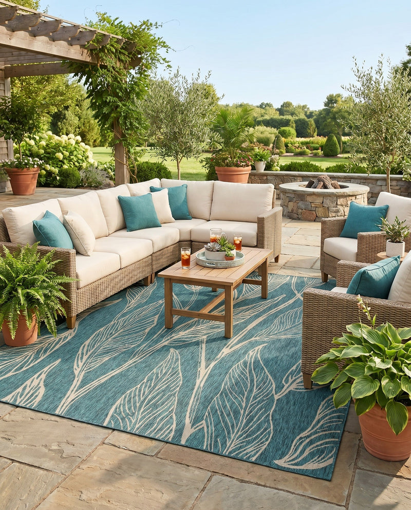 Seaside Blooms Collection Area Rug -  Evergreen (Teal) Square Teal  lifestyle 21