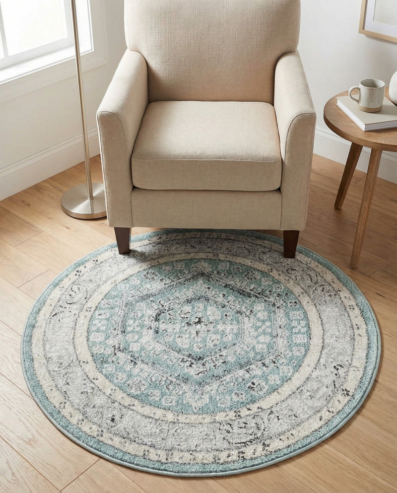 Adriana Terrace Collection Area Rug - Capri (Aqua) Round Aqua  lifestyle 60